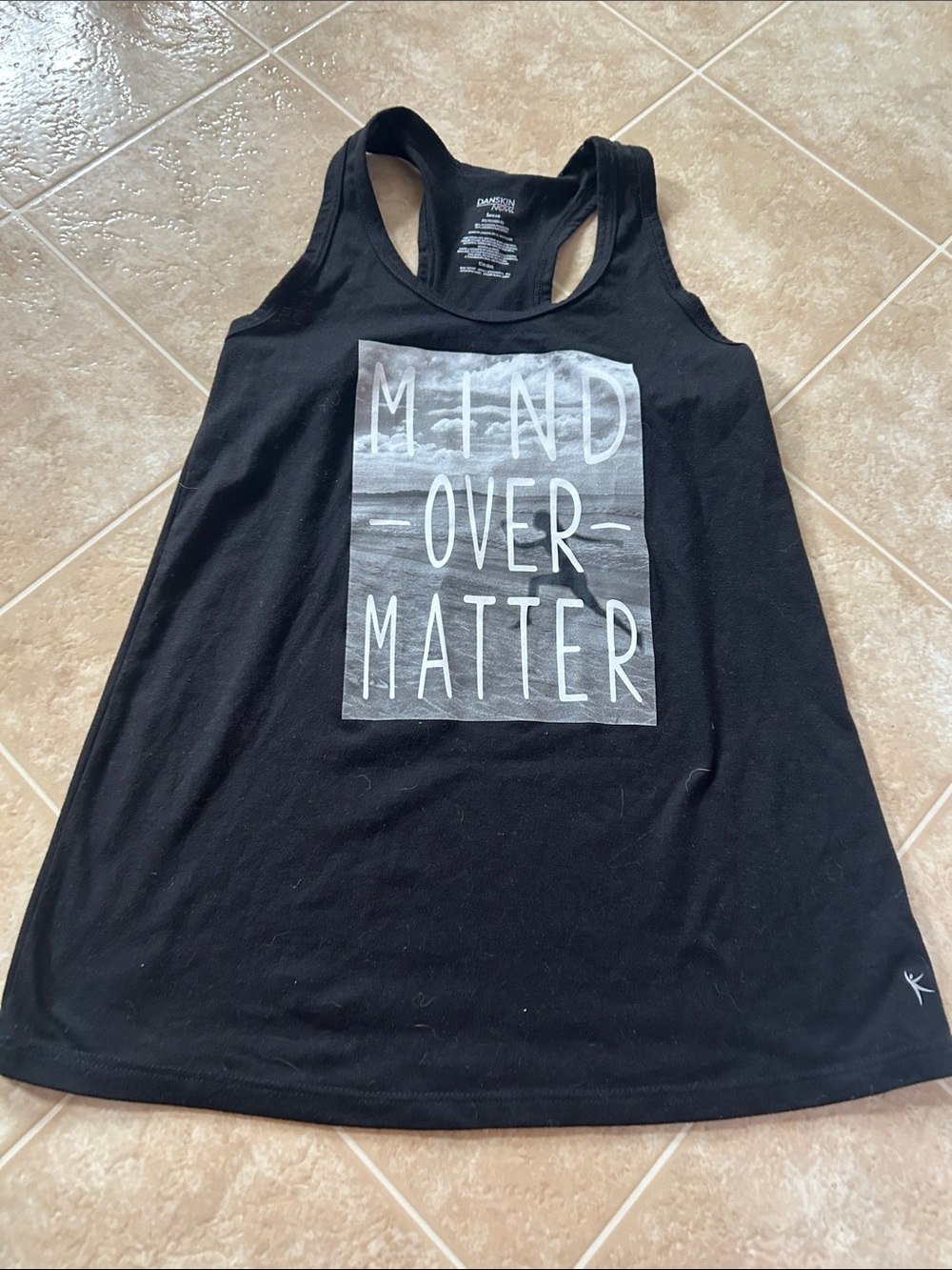 Danskin Now Black Racerback Tank with White 'Mind Over Matter' Graphic